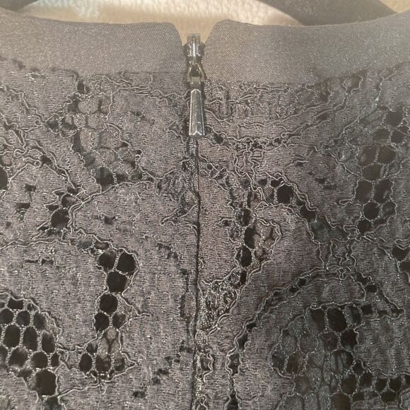 Bardot Dress 10 Black Midi Deep Plunge Lace Up Sexy Sheer Lace Cocktail Party - Picture 11 of 12